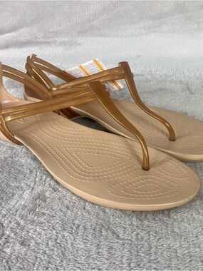 Crocs Isabella T-Strap Sandals Womens Size 10 Bronze Strappy Thong Water NEW